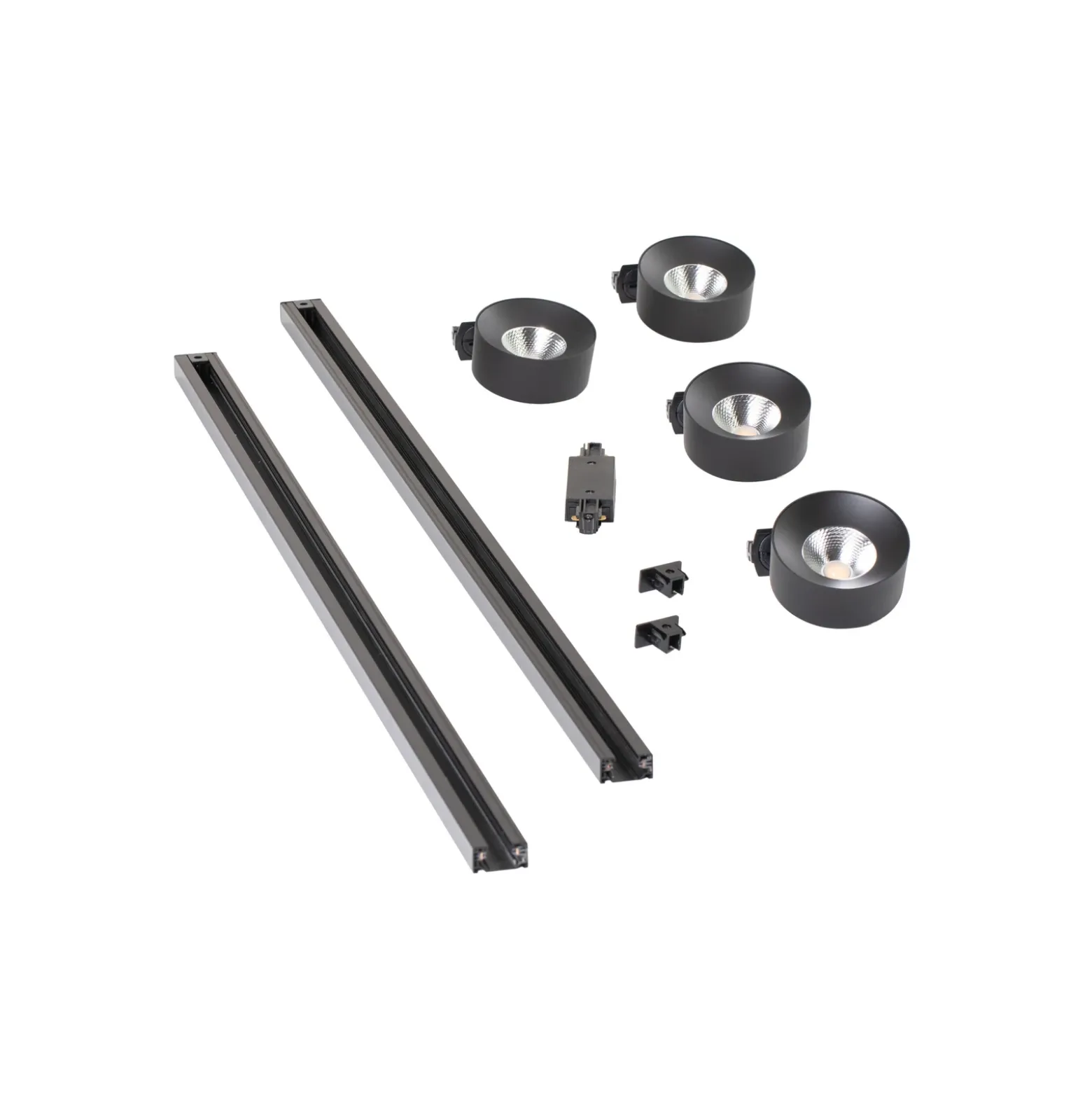 Sistema de riel Lindby Linaro, Ø 9,5 cm, 4 luces, LED, negro