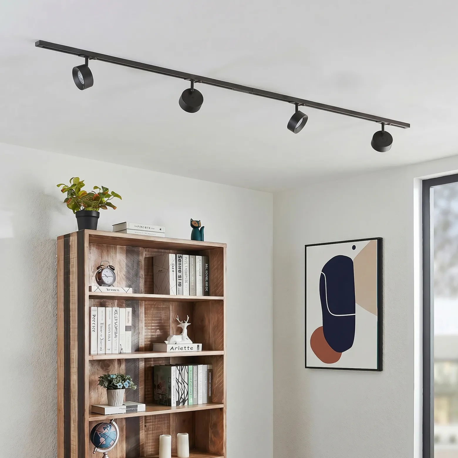 Sistema de riel Lindby Linaro, Ø 9,5 cm, 4 luces, LED, negro