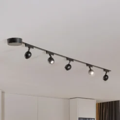 Sistema de riel Lumaro, focos,5 luces,negro,Ø6cm,48V,atenuable