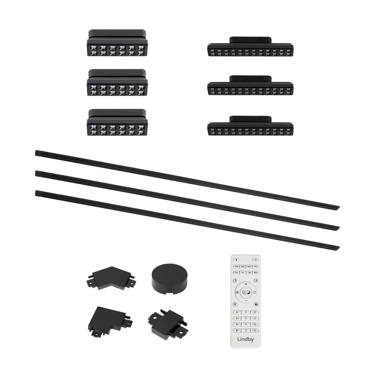 Sistema de riel Lumaro, puntos, 6 luces, negro, 48V, atenuable