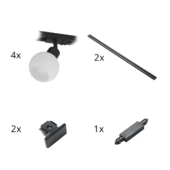 Sistema de riel monofásico Lindby, E14, 4 luces, negro