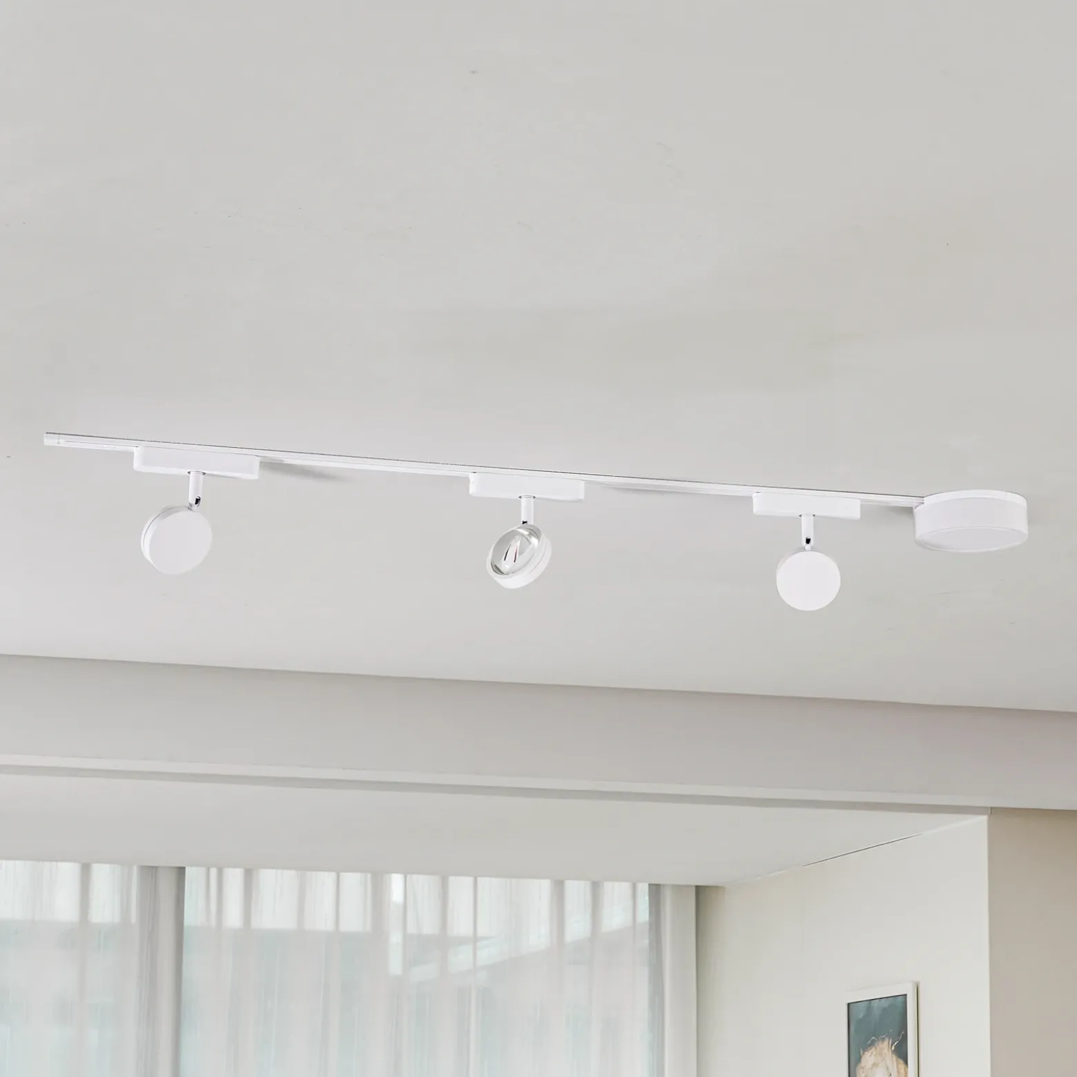 Sistema de riel 48 V Lumaro, focos, 3 luces, blanco, Ø 7,3 cm