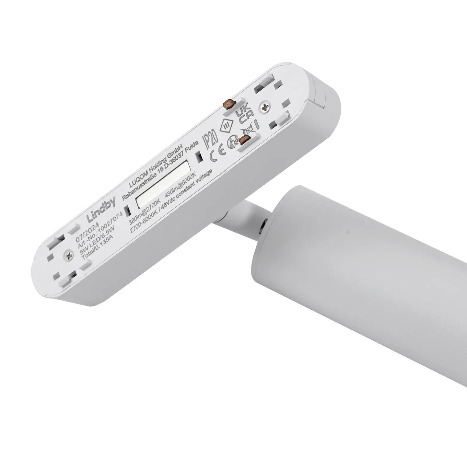 Sistema de riel 48 V Lumaro, focos, 5 luces, blanco, Ø 4 cm, CCT