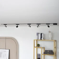 Sistema de riel 48 V Lumaro, focos, 5 luces, negro, Ø 7,3 cm