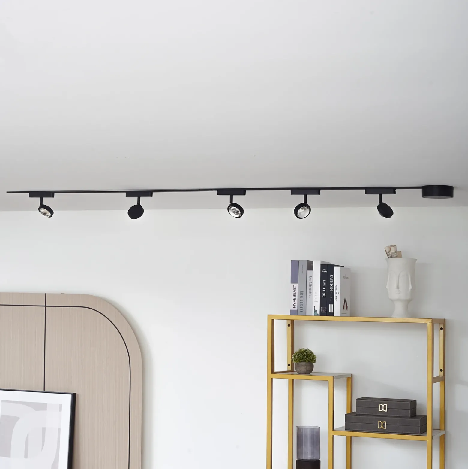 Sistema de riel 48 V Lumaro, focos, 5 luces, negro, Ø 7,3 cm