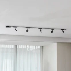 Sistema de riel 48 V Lumaro, focos, 5 luces, negro, Ø 7,3 cm
