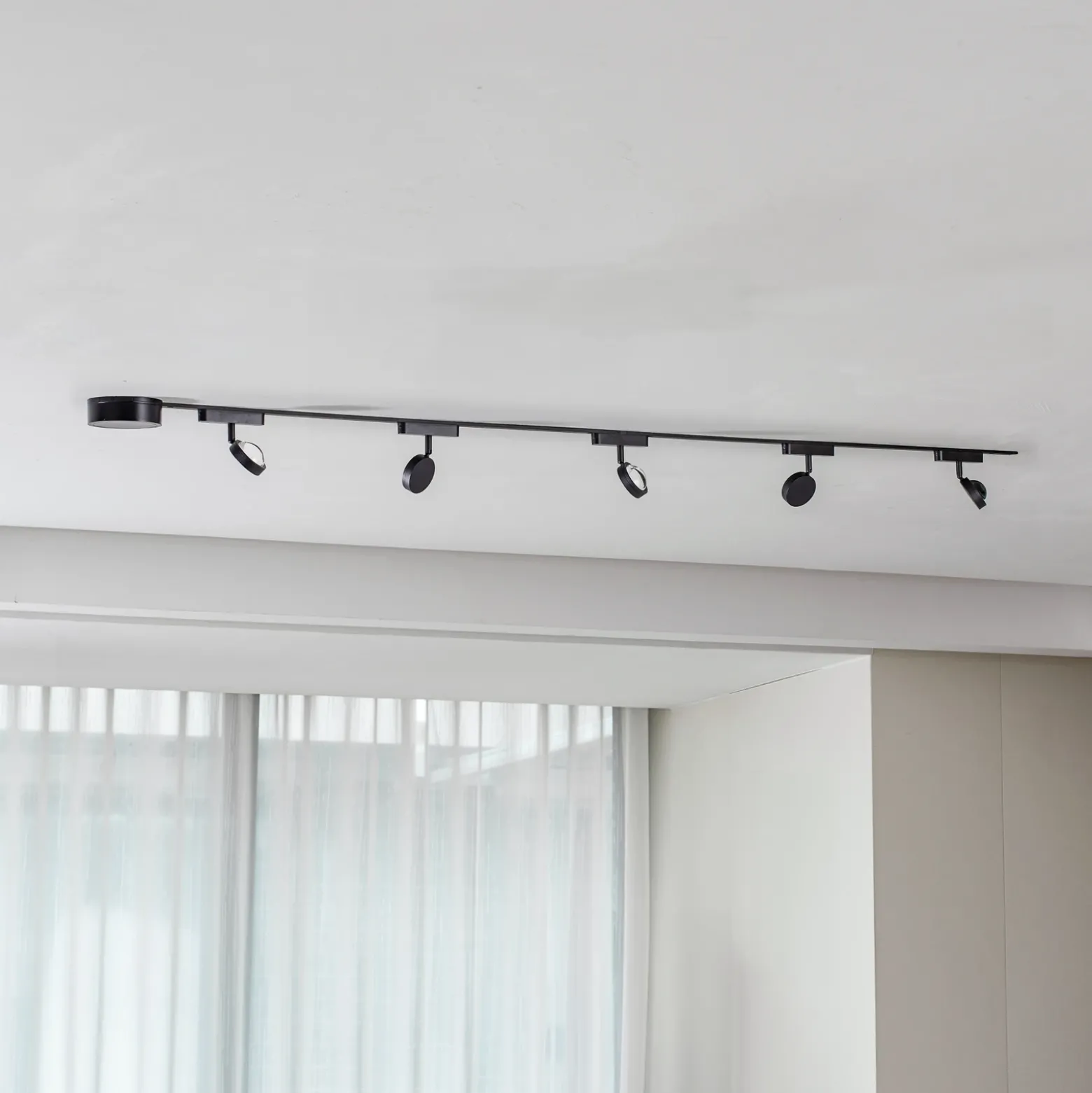 Sistema de riel 48 V Lumaro, focos, 5 luces, negro, Ø 7,3 cm