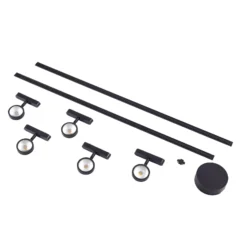 Sistema de riel 48 V Lumaro, focos, 5 luces, negro, Ø 7,3 cm