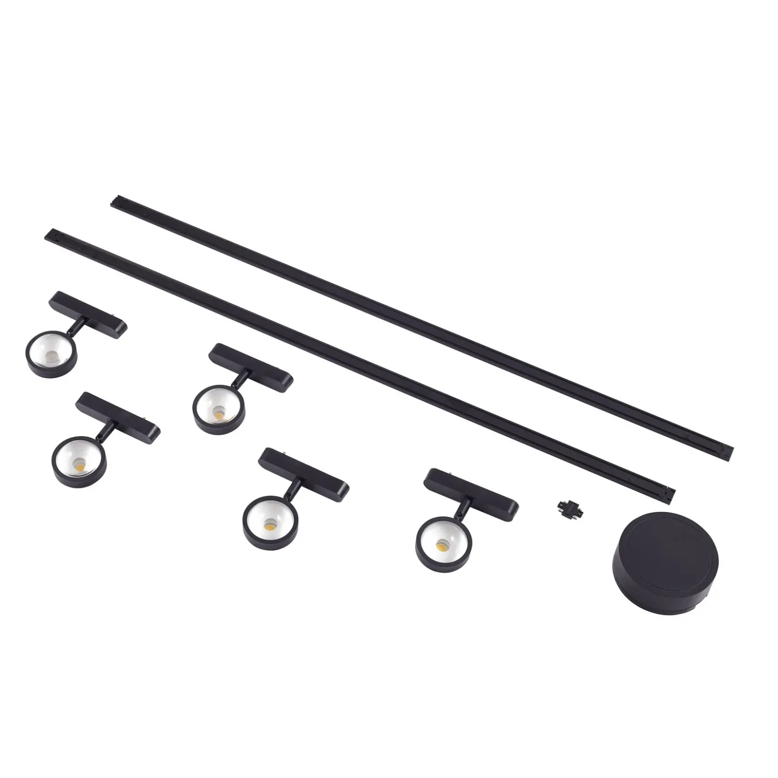 Sistema de riel 48 V Lumaro, focos, 5 luces, negro, Ø 7,3 cm