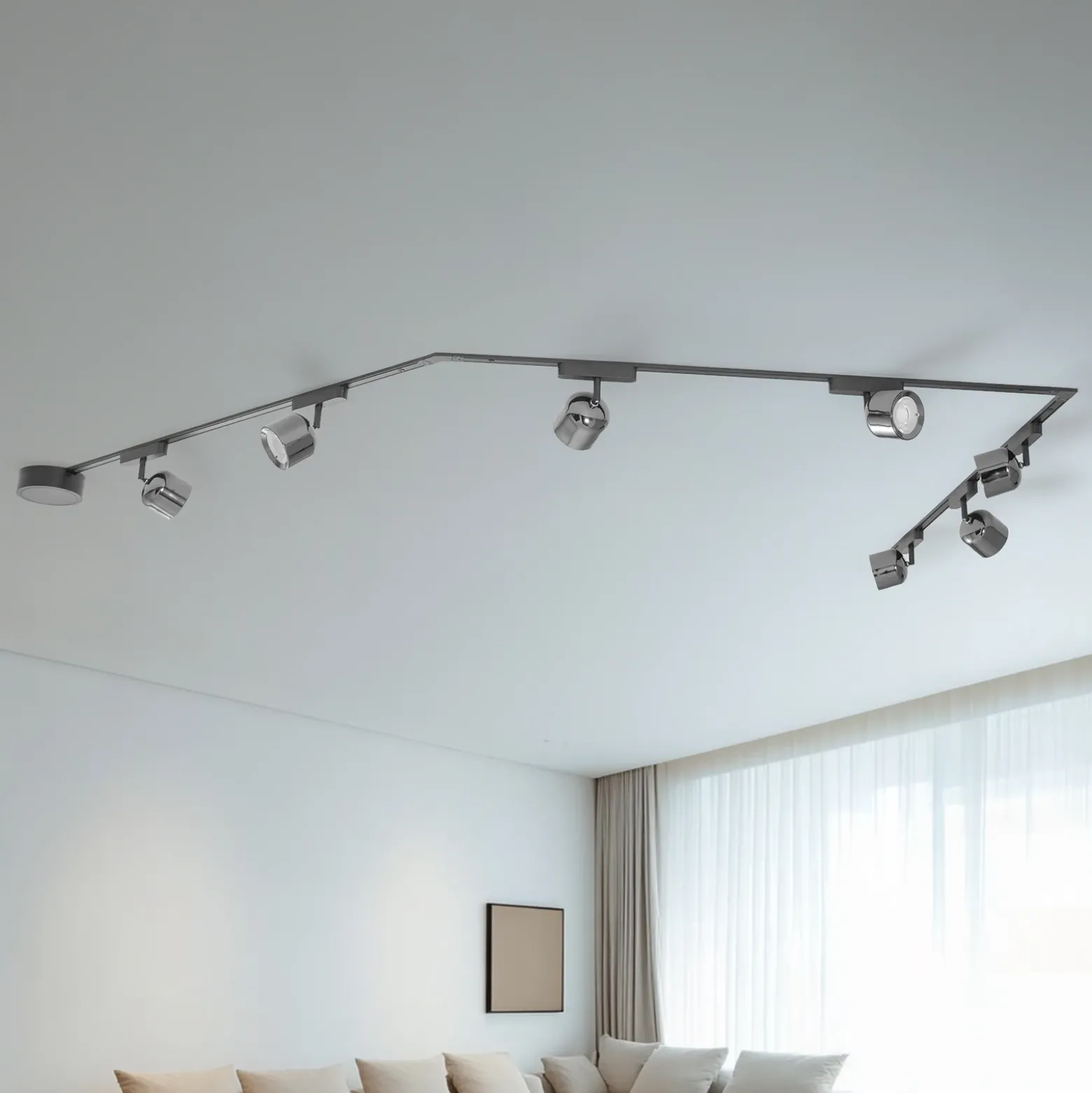 Sistema de riel 48 V Lumaro focos 7 luces negro Ø 8 cm atenuable
