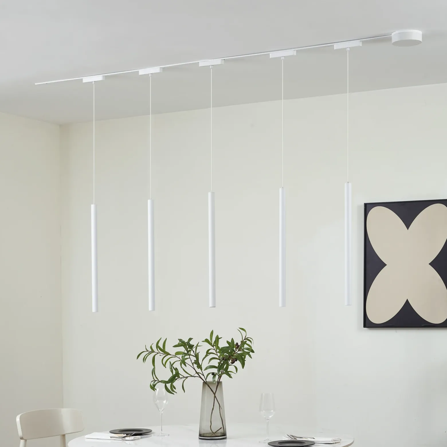 Sistema de riel 48 V Lumaro, pendular, bombilla tubular, 5 luces, blanco, CCT