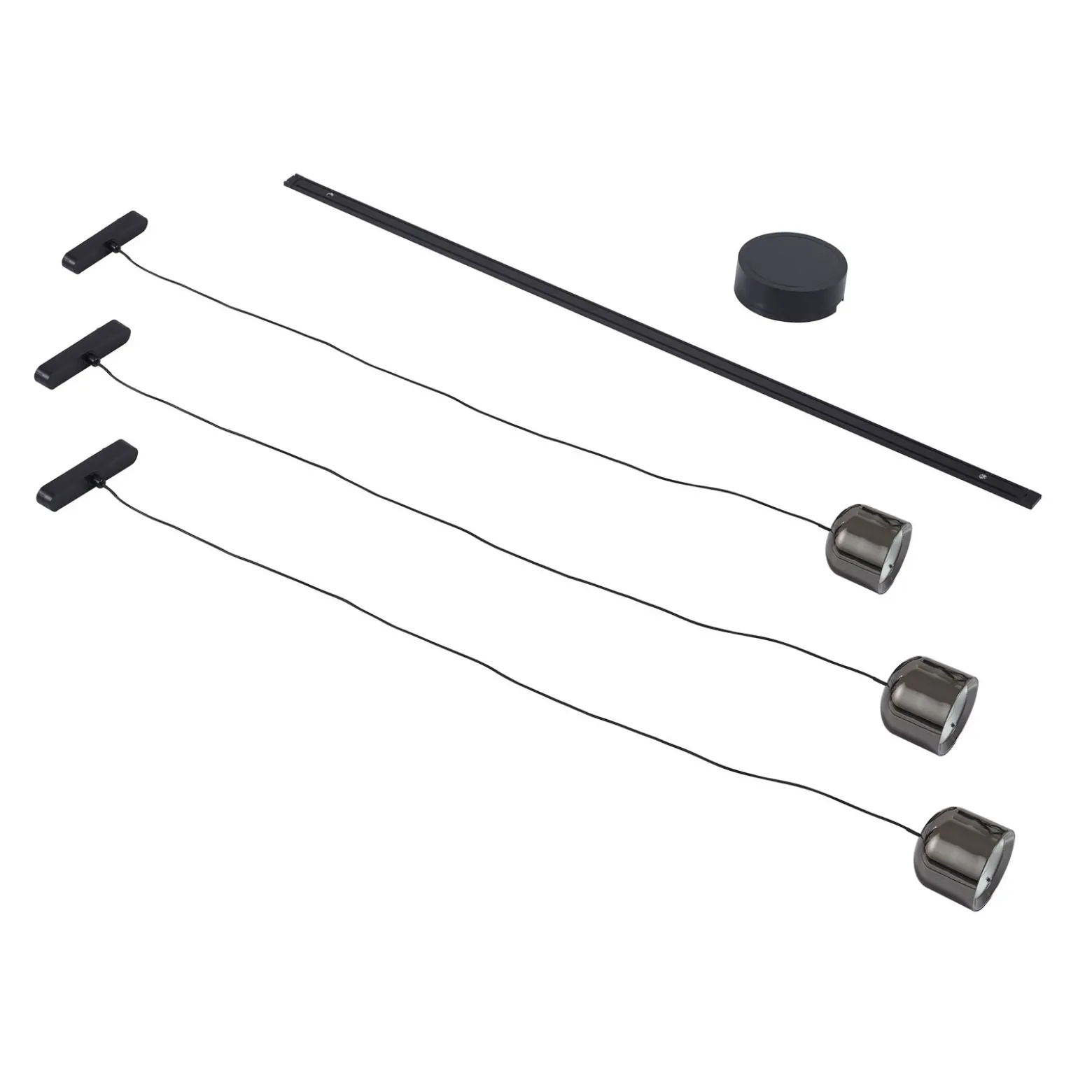 Sistema de riel 48 V Lumaro, pendular, cilindro, 3 luces, negro