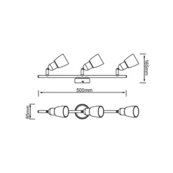 Sofia downlight de techo, hierro/cromo/blanco, longitud 57 cm, 3 luces.