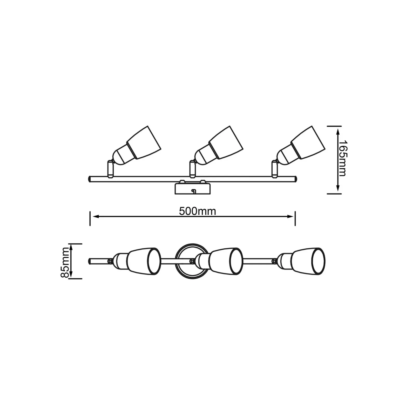 Sofia downlight de techo, hierro/cromo/blanco, longitud 57 cm, 3 luces.