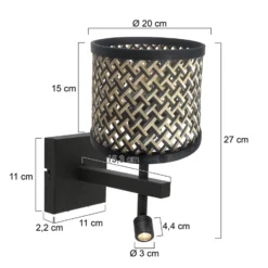 Stang aplique de pared, brazo de lectura LED, mimbre negro/natural