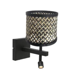 Stang aplique de pared, brazo de lectura LED, mimbre negro/natural