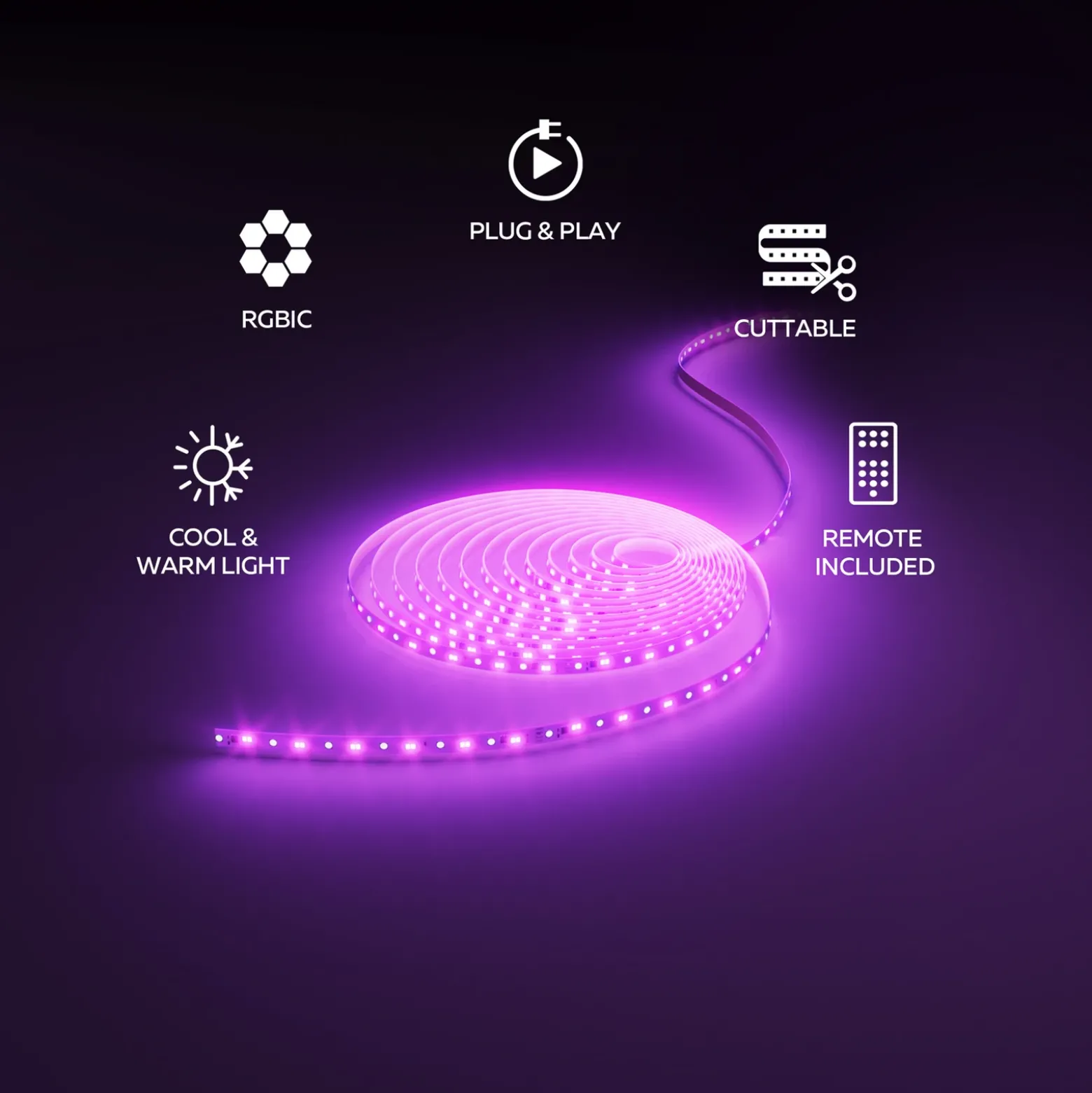 Tira LED Calex Vista, longitud 30 m, RGB, control remoto CCT