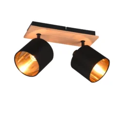 Tommy downlight de techo, madera/negro/oro, longitud 30 cm, 2 luces.