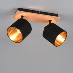 Tommy downlight de techo, madera/negro/oro, longitud 30 cm, 2 luces.