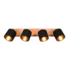 Tommy downlight de techo, madera/negro/oro, longitud 72 cm, 4 luces.