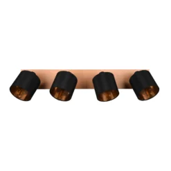 Tommy downlight de techo, madera/negro/oro, longitud 72 cm, 4 luces.