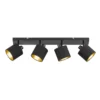 Tommy downlight de techo, negro/oro, longitud 70 cm, 4 luces.
