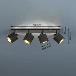 Tommy downlight de techo, negro/oro, longitud 70 cm, 4 luces.