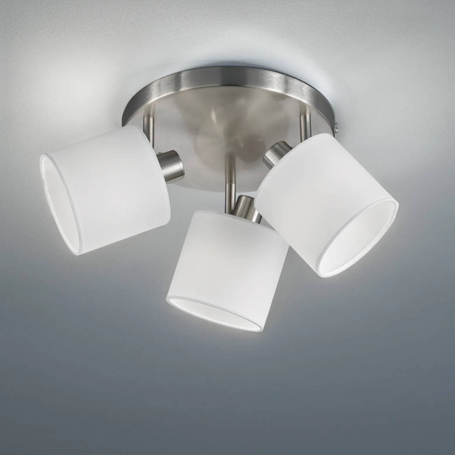 Tommy downlight de techo, níquel/blanco, Ø 25 cm, 3 luces de tela