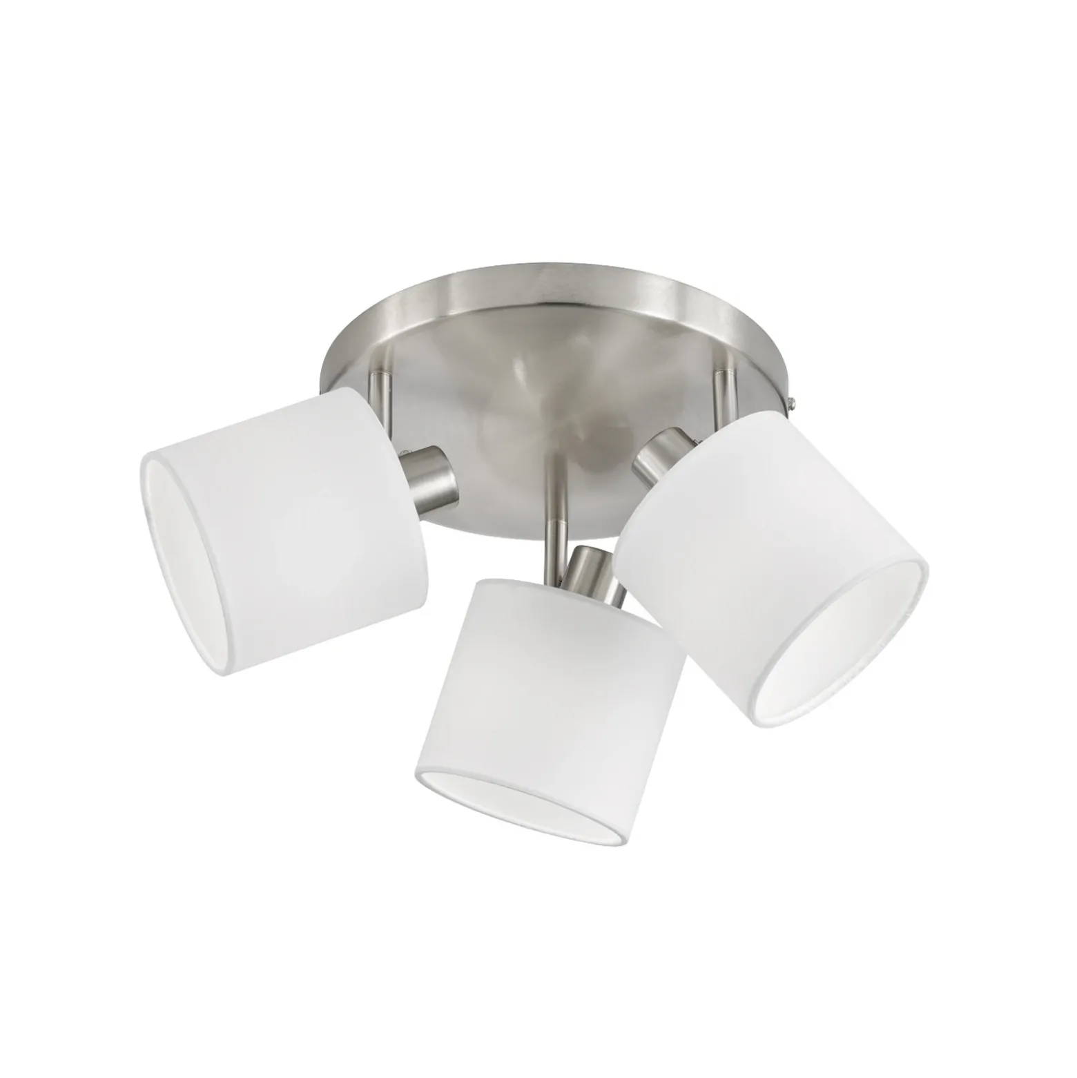 Tommy downlight de techo, níquel/blanco, Ø 25 cm, 3 luces de tela