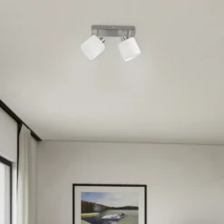 Tommy downlight de techo, níquel/blanco, longitud 28 cm, 2 luces de tela