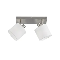 Tommy downlight de techo, níquel/blanco, longitud 28 cm, 2 luces de tela