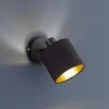 Tommy foco de pared, negro/oro, ancho 12 cm, metal/tejido