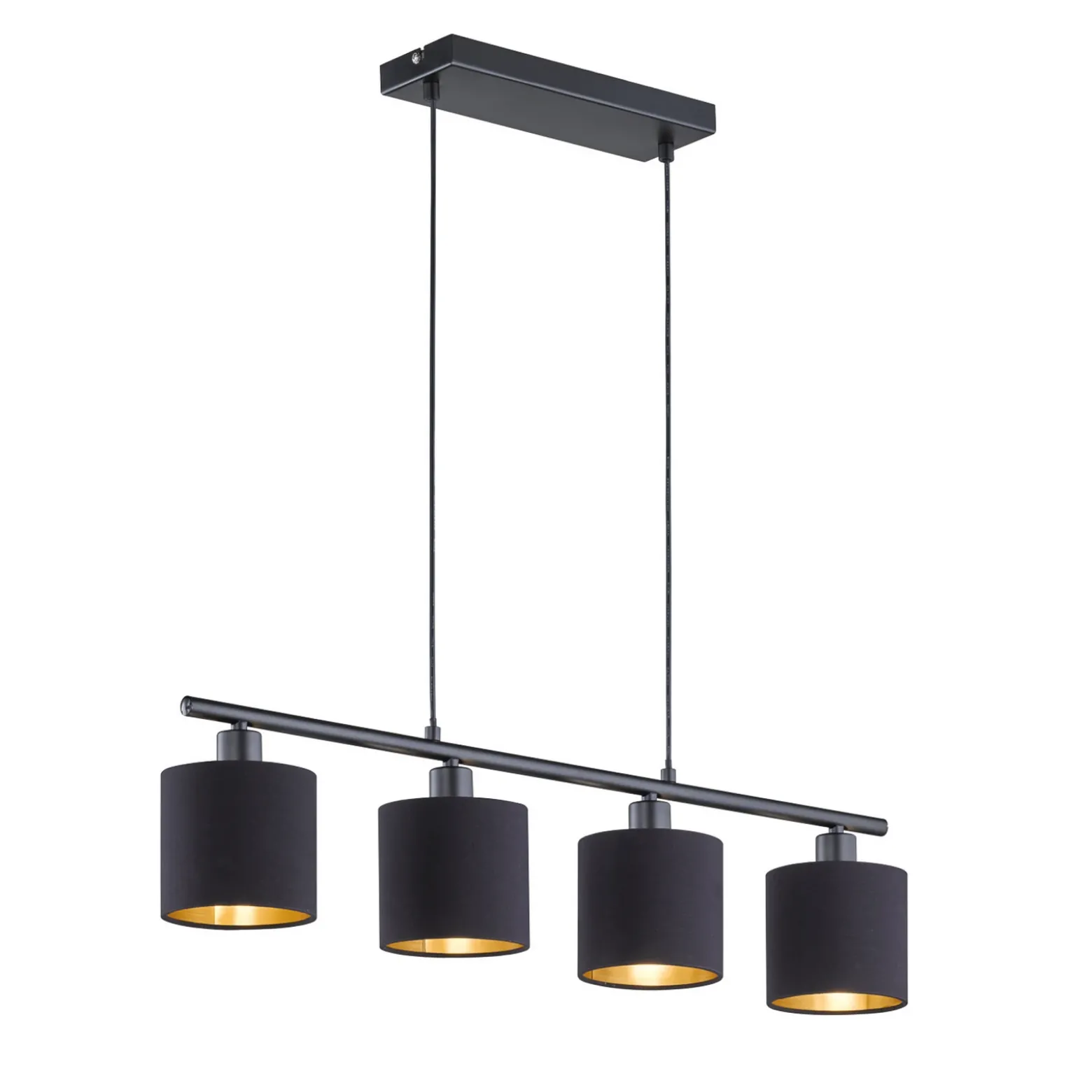 Tommy lámpara colgante, negro/oro, longitud 75 cm, 4 luces, tela