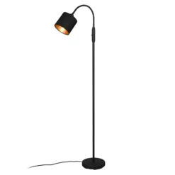 Tommy lámpara de pie, negro/oro, altura 130 cm, metal/tejido
