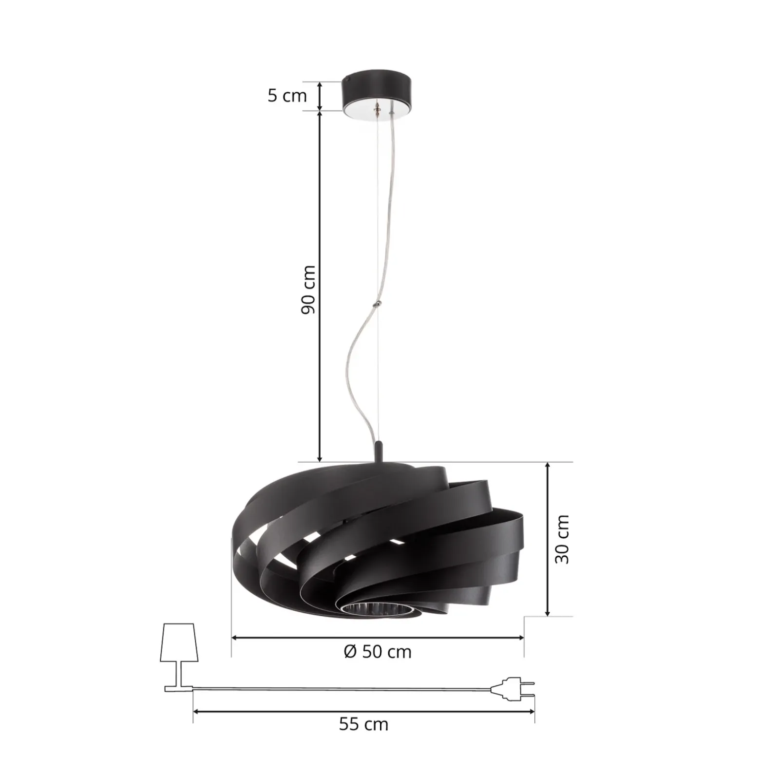 Vento lámpara colgante, negro, Ø 50 cm, metal, E27