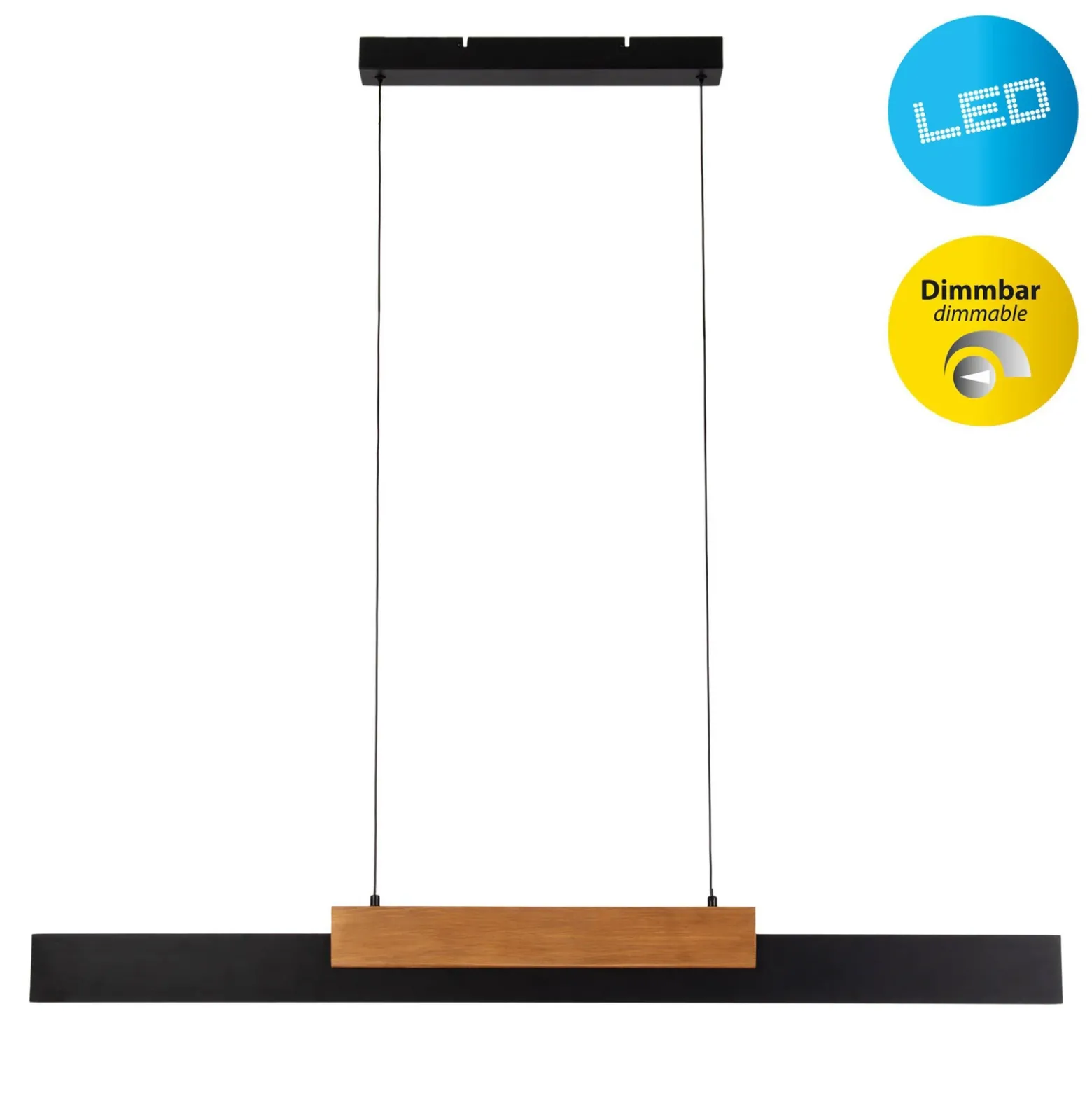 Wiebke Lámpara colgante LED, detalle en madera negra 120,5 cm atenuable