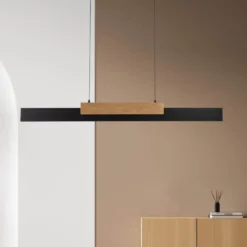 Wiebke Lámpara colgante LED, detalle en madera negra 120,5 cm atenuable