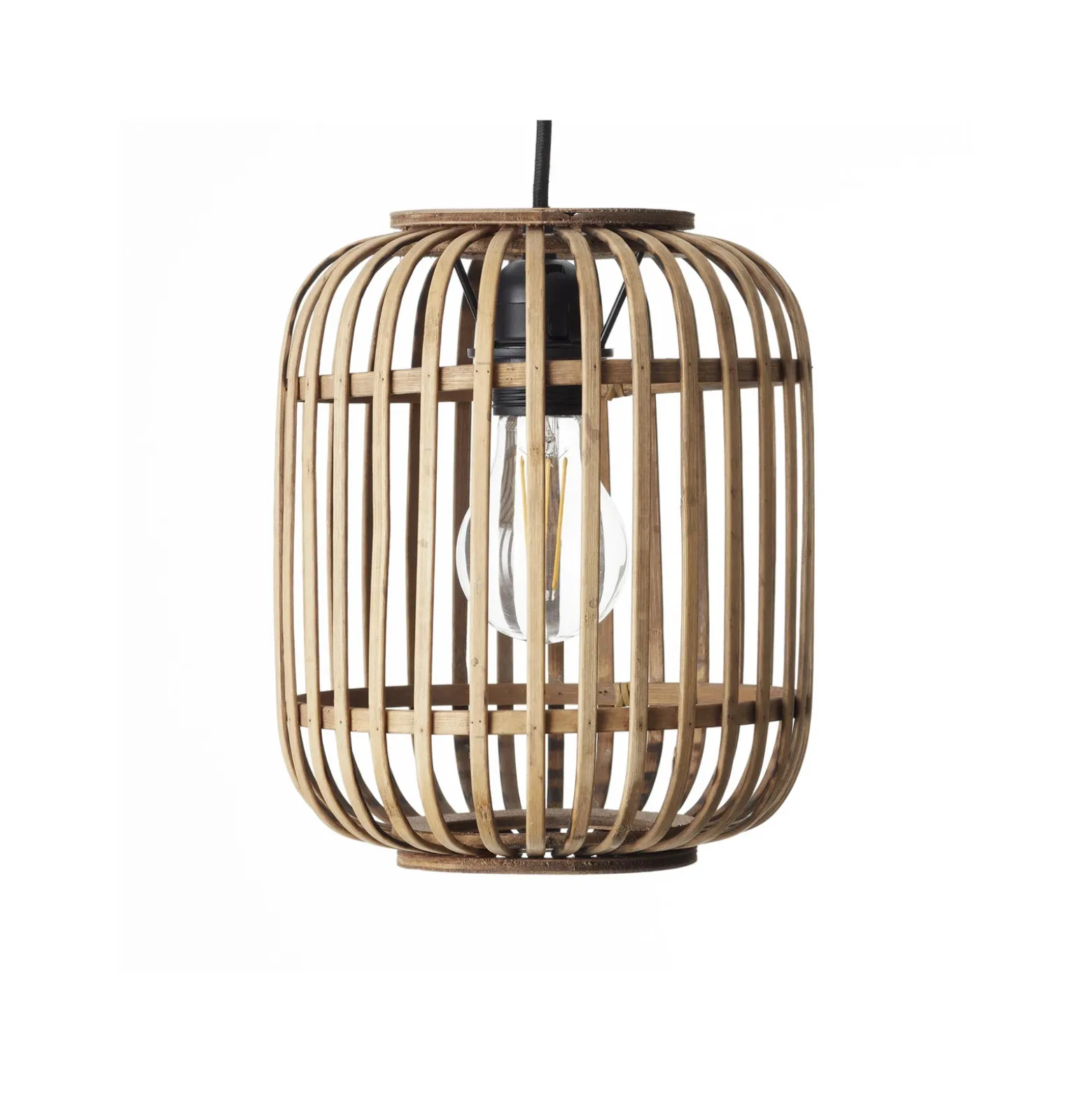 Woodrow lámpara colgante, Ø 21,5 cm, madera clara, bambú/metal